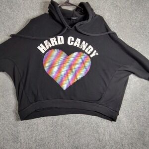 Hard Candy Hoodie Rainbow Heart Graphic Pullover Sweatshirt XL